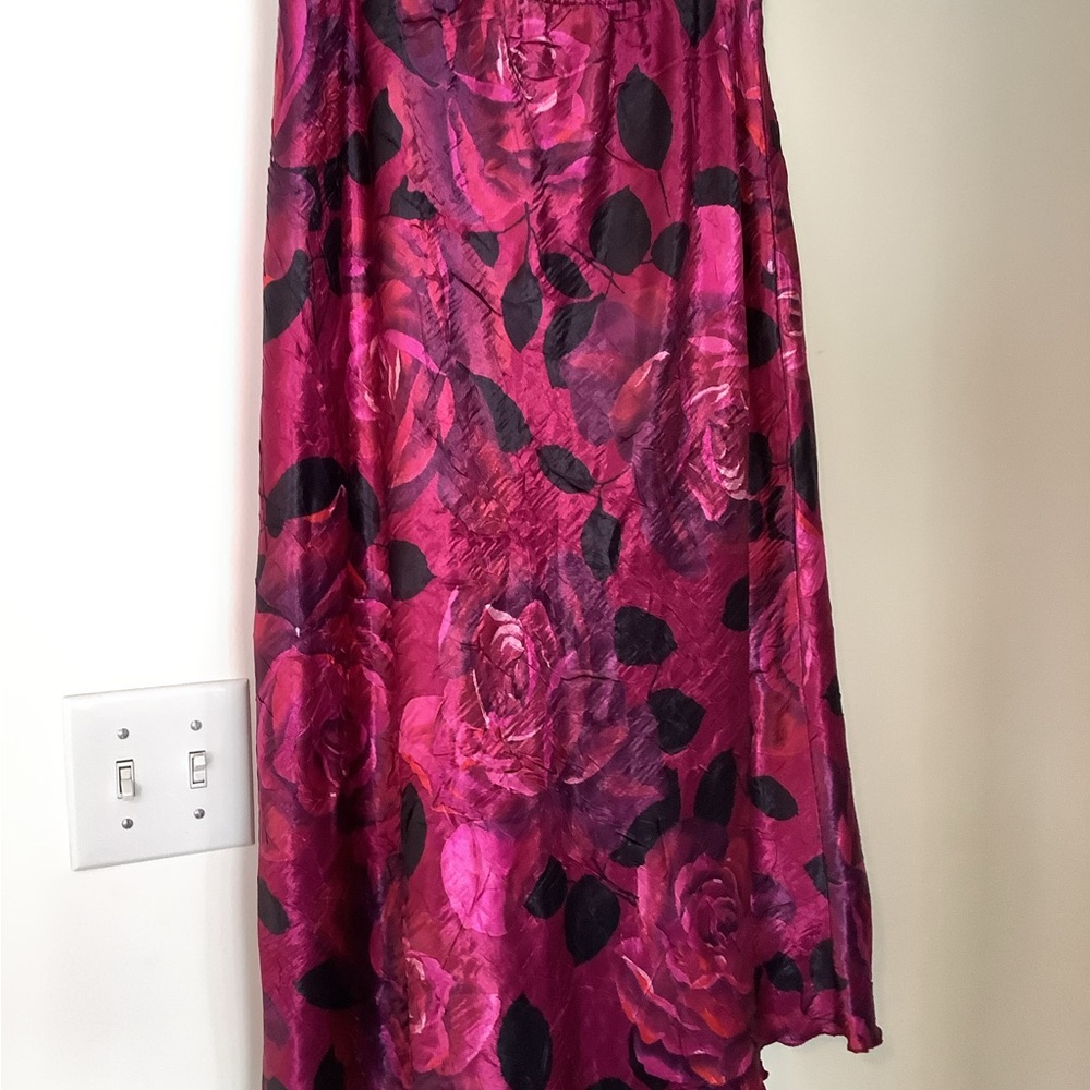 Vintage Floral A-Line Skirt. Pink rose pattern long skirt. Size Large